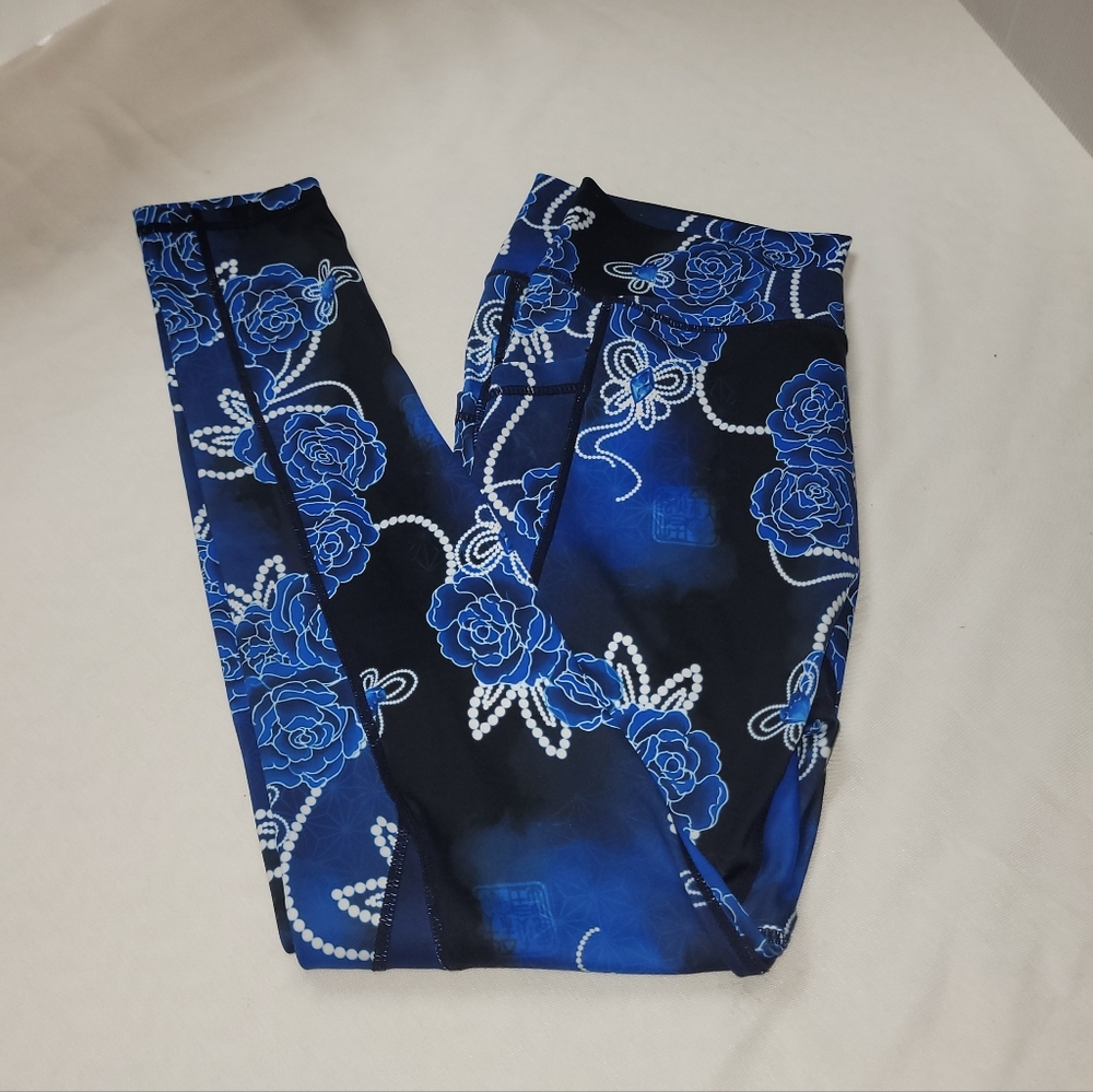 Iron Yokai Limited Blue Rose V-Cut Leggings Size X-Large